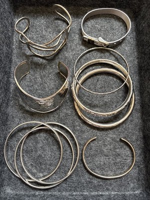 Vintage To Modern Lot Of Silver Tone Bangle Bracelet Cuff MCM BOHO