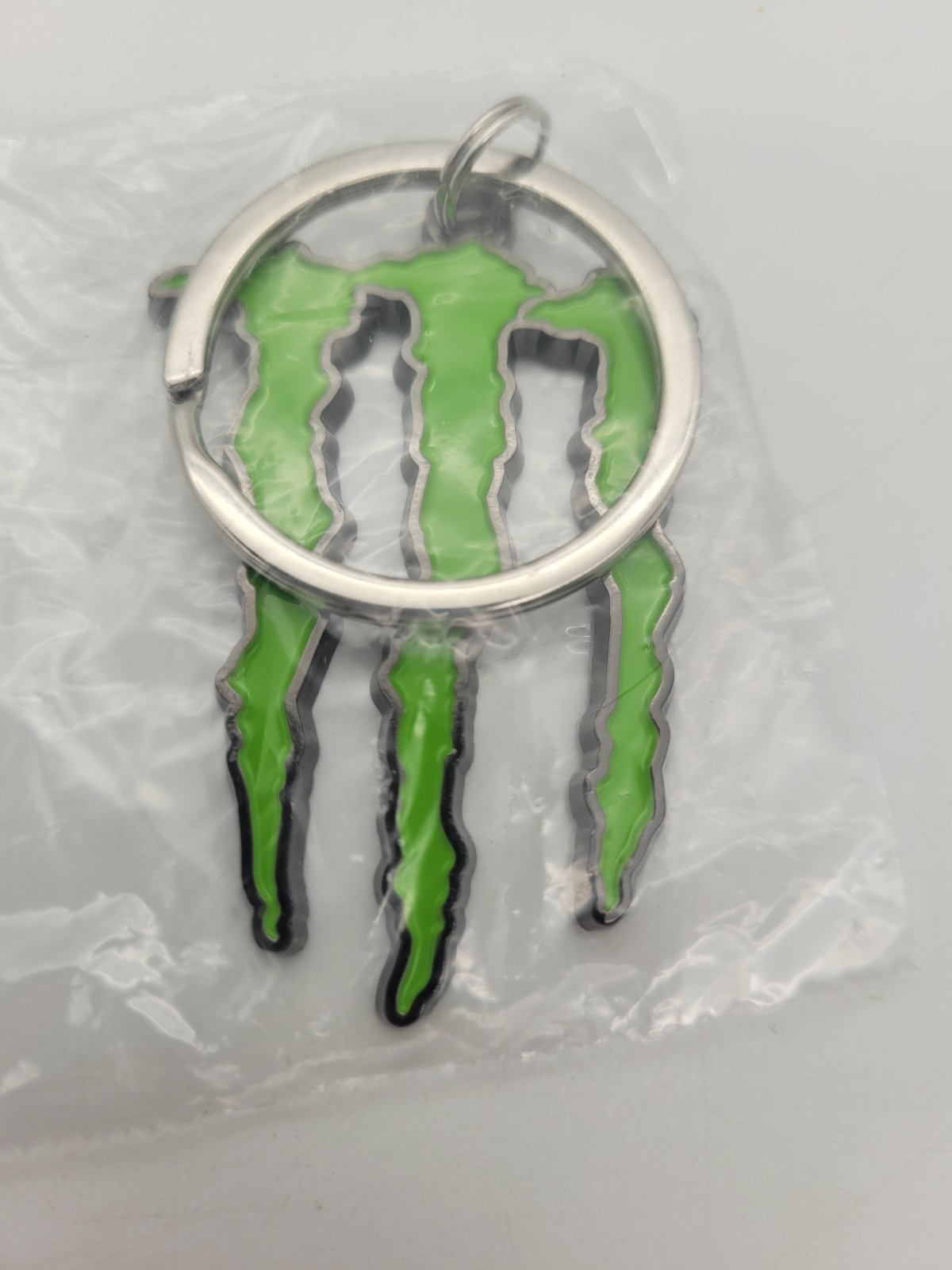 Monster Energy Drink Keychain 2" Key Ring Green Logo Metal Enamel Brand New