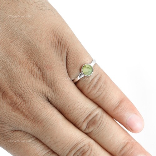 Round Labradorite Stone Solid Sterling Silver Birthday Gift Band Elegant Ring - Picture 4 of 9
