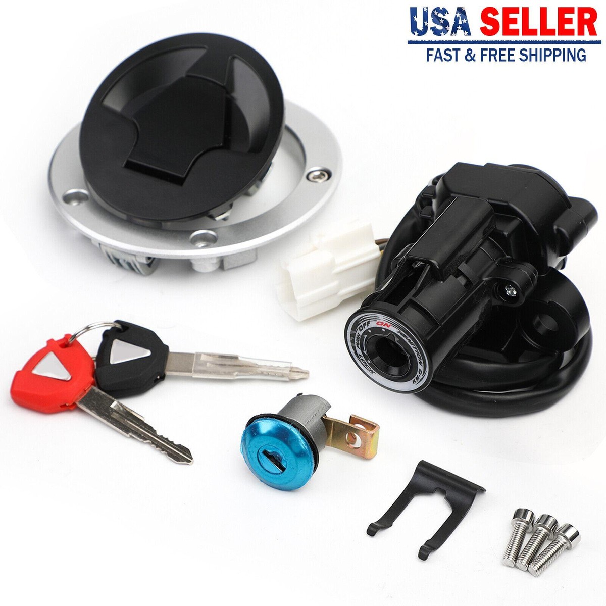 Ignition Switch Fuel Gas Cap Lock Set Key Fits Kawasaki ZX6R