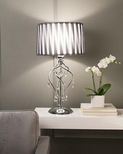 Black and White Elegant Shade Twisted Metal Frame Crystal Table Lamp 30.5"H