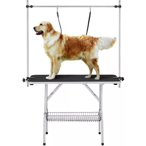 177cm Large Dog Grooming Table with Adjustable Loop Noose Storage Basket, Black