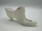 Fenton hand painted Lotus Mist Burmese Cabbage Rose Floral Shoe Slipper~Signed