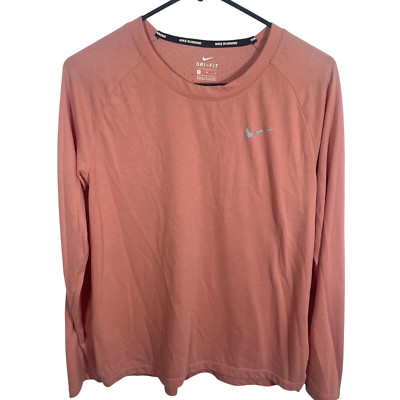 Nike Dri Fit Breathe Tailwind Running Shirt Womens Medium Peach Pink L/S 890200