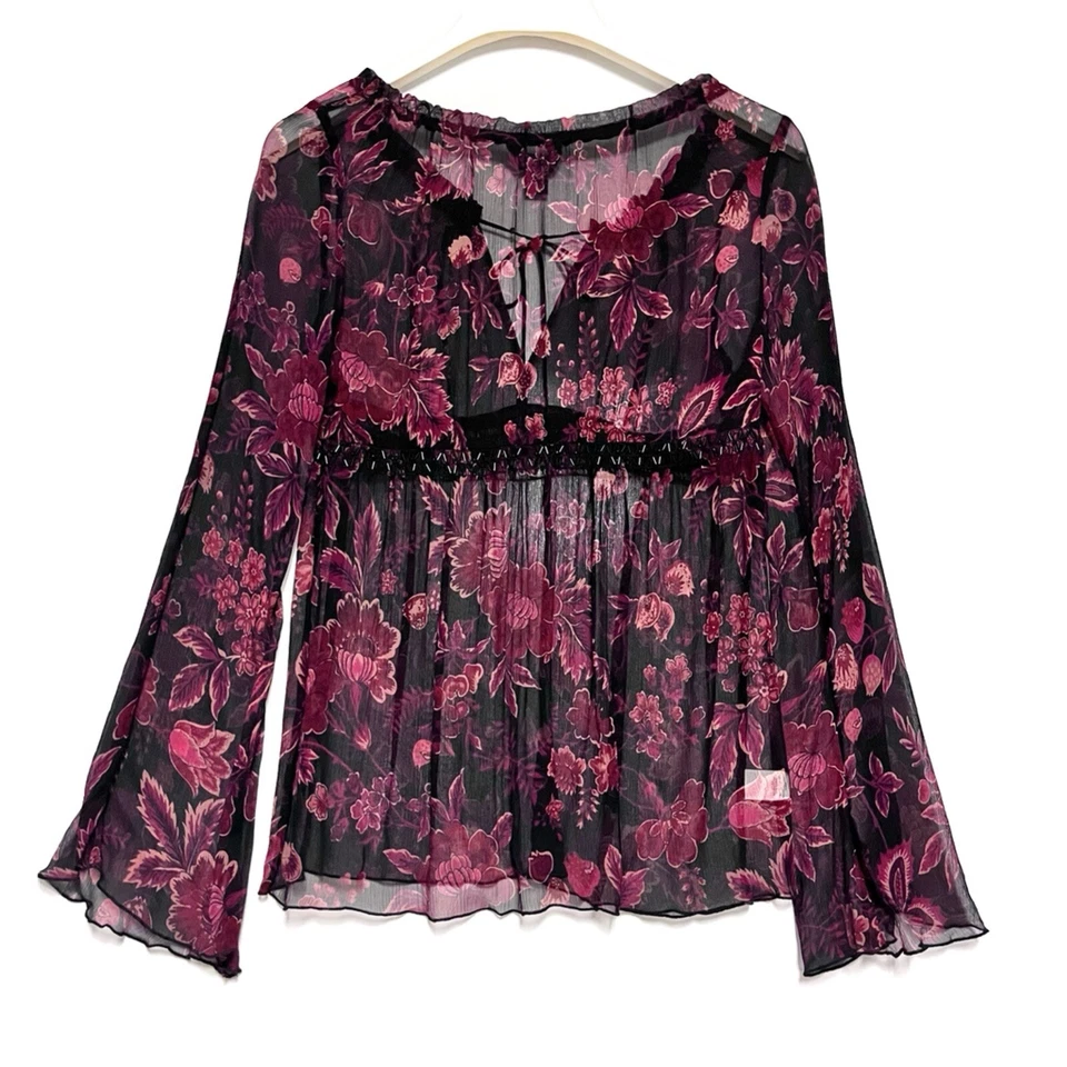 Top Babydoll Express Vintage Seda Floral Rojo Pequeño Capricho Hada Grunge Y2K Foto 2 de 4