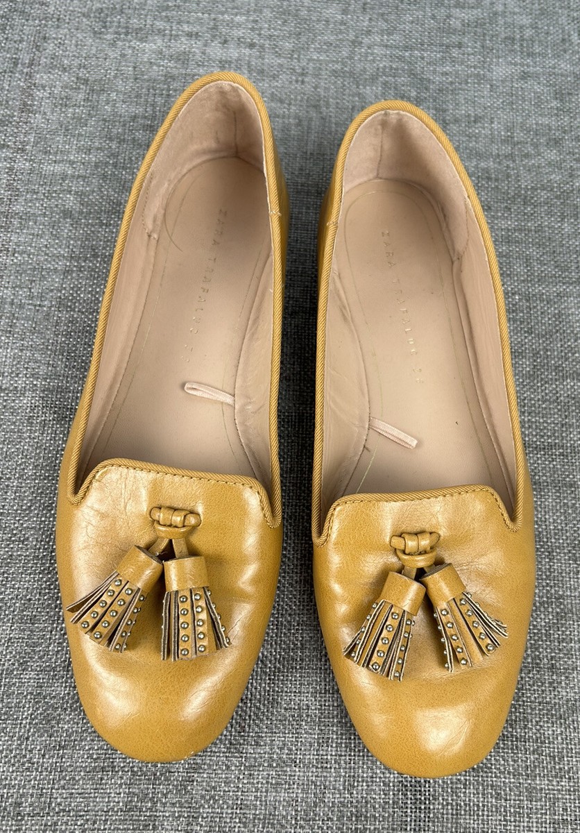 ZARA TRAFALUC Tan Loafers Flats EU 36 US Sz 6 Tassel Women  display picture 1