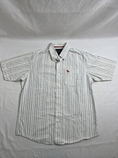Abercrombie Kids Button-Up Shirt Boys L Short Sleeve White Blue Striped