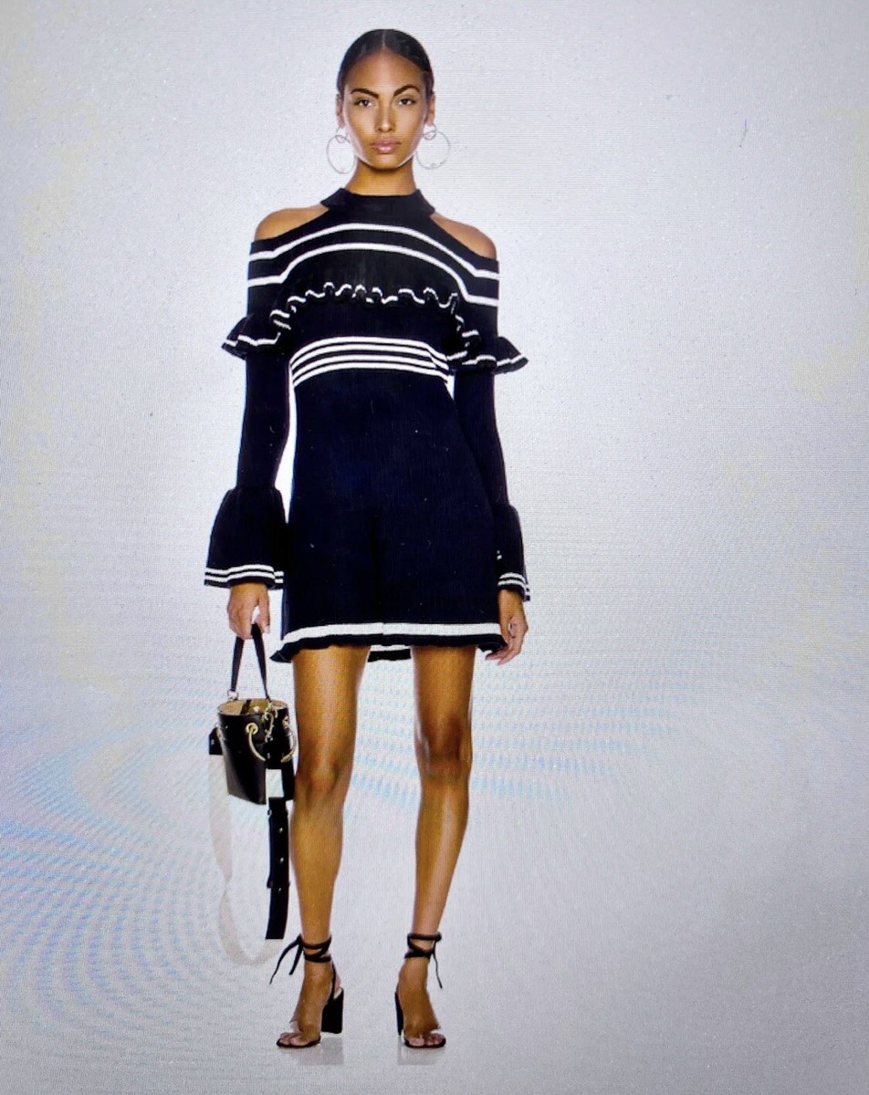 Brand New] [Self-Portrait] Navy Striped Drill Knit Dress. Size M. | eBay