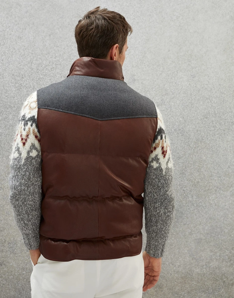 NWT$6495 Brunello Cucinelli Leather + Cashmere Blend Down Puffer 