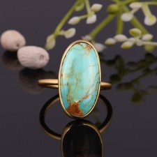 Large Stone Kingman Turquoise Statement Ring 925 Silver Gold Plated Ring Jewelry