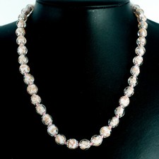 Murano Glas Halskette hellrosa und braun 42 Perlen Millefiori Venedig 46 cm