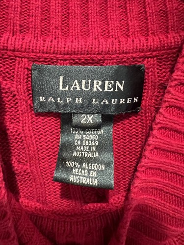 Black Label Ralph Lauren Red Cable Knit Sweater Mock Neck Cotton Women’s Size 2X - Picture 4 of 6