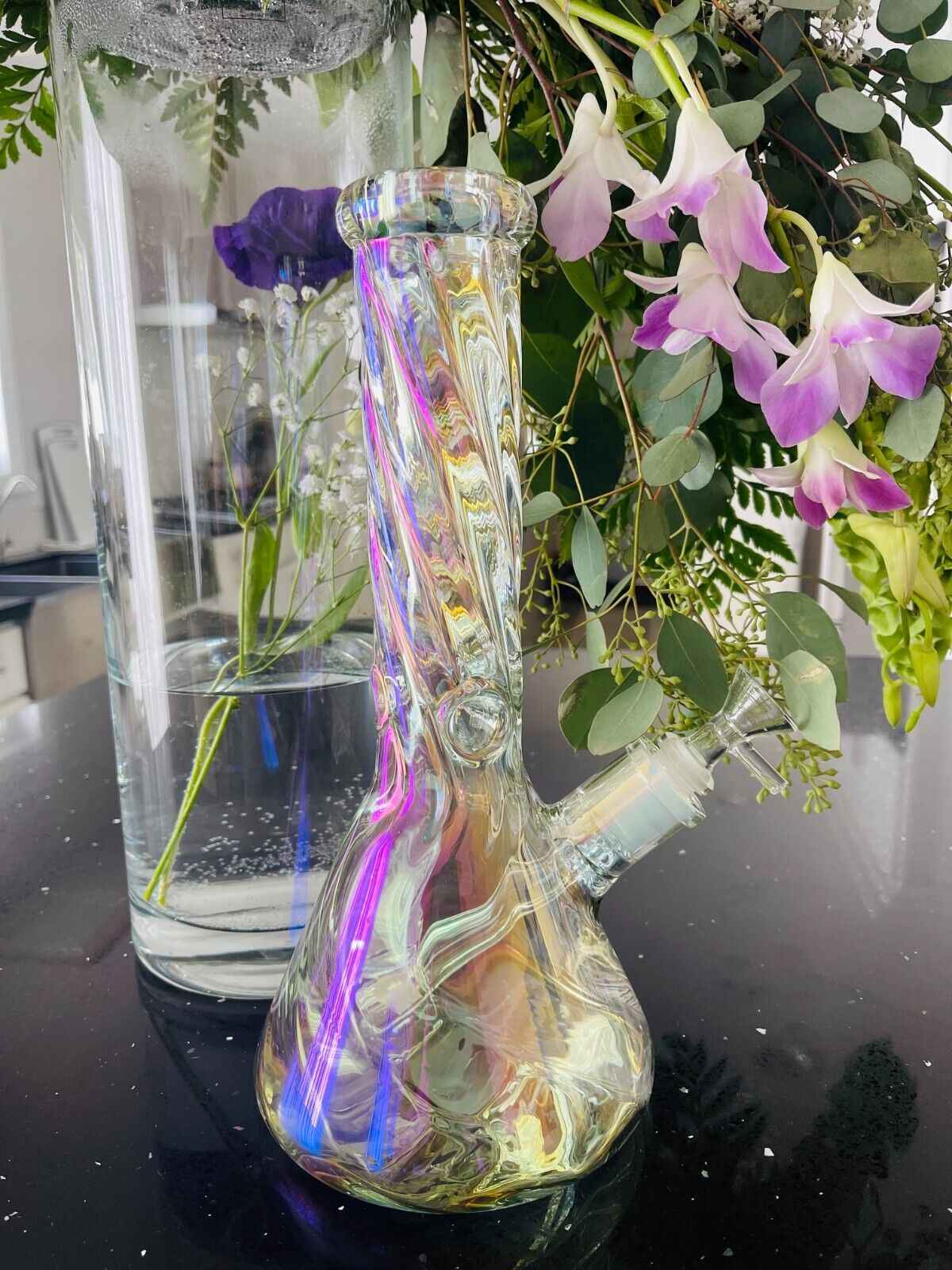 12 Inch Thick-7mm Iridescent Beaker Heavy Glass Water Filter Bong Spiral. Available Now for 55.00
