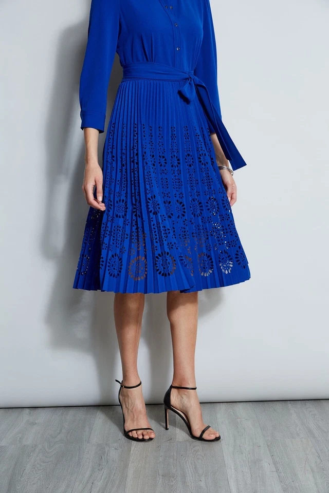 Nuevo Vestido Midi Elie Tahari Plisado Corte Láser E8147603 Klein Azul - Para Mujer’s 16 XL Foto 4 de 4