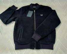 Fred Perry Ladies Girls Deep Navy Borg Fleece Bomber Jacket Uk 10 Bnwt J7112