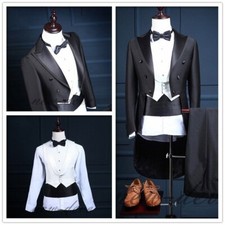 Men 3 Piece Black Tailcoat Formal Evening Party Groom Tuxedo Wedding Suit Custom