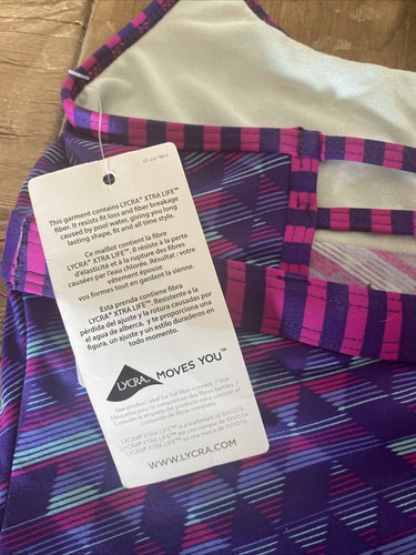 Athleta Girl Racerback Swim Tank Top Girls Size 7 Purple Geo Lycra Sport Strappy - Picture 5 of 11