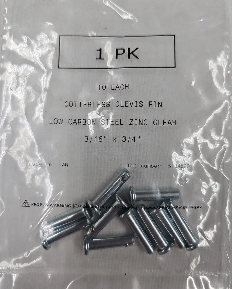 Clevis Pin Cotterless 3/16 x 3/4 CS ZC (10 Pieces)