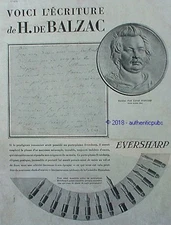 ADVERTISEMENT EVERSHARP FOUNTAIN PEN WRITING BY H. DE BALZAC 1930 FRENCH AD PUB