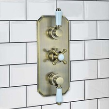 Triple Shower Valve Tap Regent Crosshead Antique Brass Solid Brass ENKI TSV044