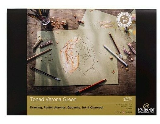 Royal Talens Rembrandt Verona Green Toned Colour Paper A4 180gsm 50 pages - Image 2