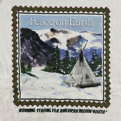 Peace On Earth Shirt Mens Large White VINTAGE American Indian TeePee Snow KU3745