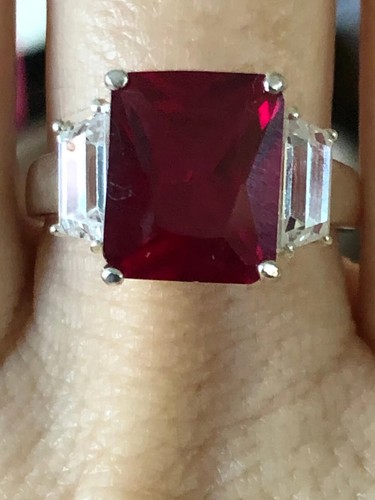 3Ct Natural Red Ruby & Diamond Solitaire 14k Solid White Gold Engagement Ring - Picture 9 of 14