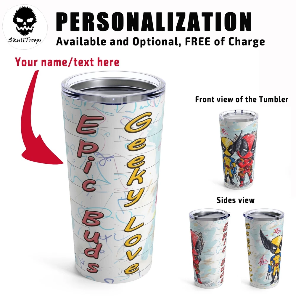 Tumbler 20oz Epic Buds Sketch. Vacuum Insulated Stainless Steel Glossy Finish