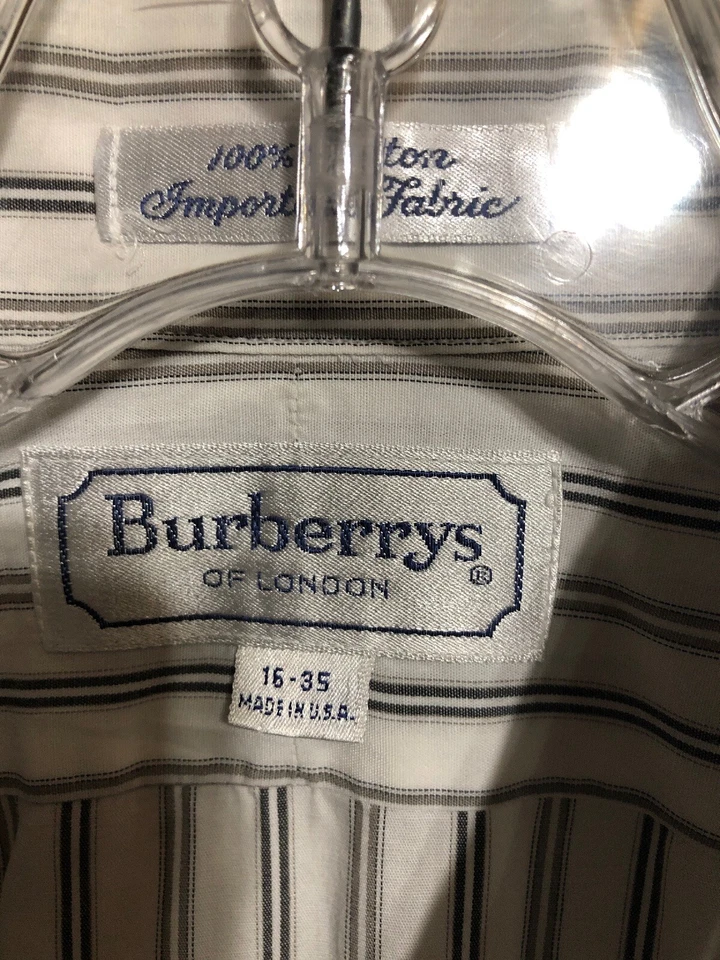 Camisa vintage para hombre Burberry’s 16-35 rayas blancas/grises abotonadas hecha en EE. UU. Foto 4 de 4