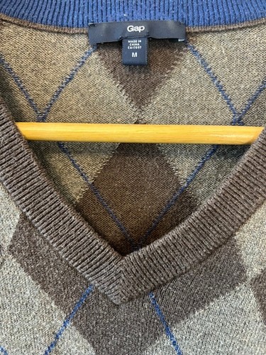 MENS GAP Brown Argyle V Neck Pullover Long Sleeve Sweater M - Picture 8 of 9