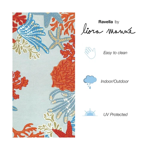 Liora Manne 2256/04 Aqua Ravella Coastal Ocean Scene Indoor/Outdoor Round Rug... - Picture 3 of 8