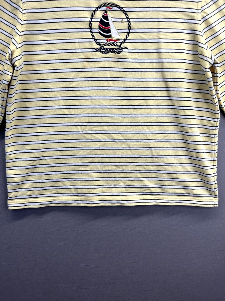 Camiseta Napa Valley feminina amarela listrada manga curta gola redonda tamanho grande - Imagem 2 de 4