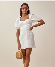 REFORMATION Spring Linen Dress Size 4 White Puff Short Sleeve Bridal EUC