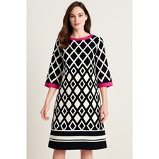 Eliza J Diamond Print Shift Dress Black White Pink Size 6P