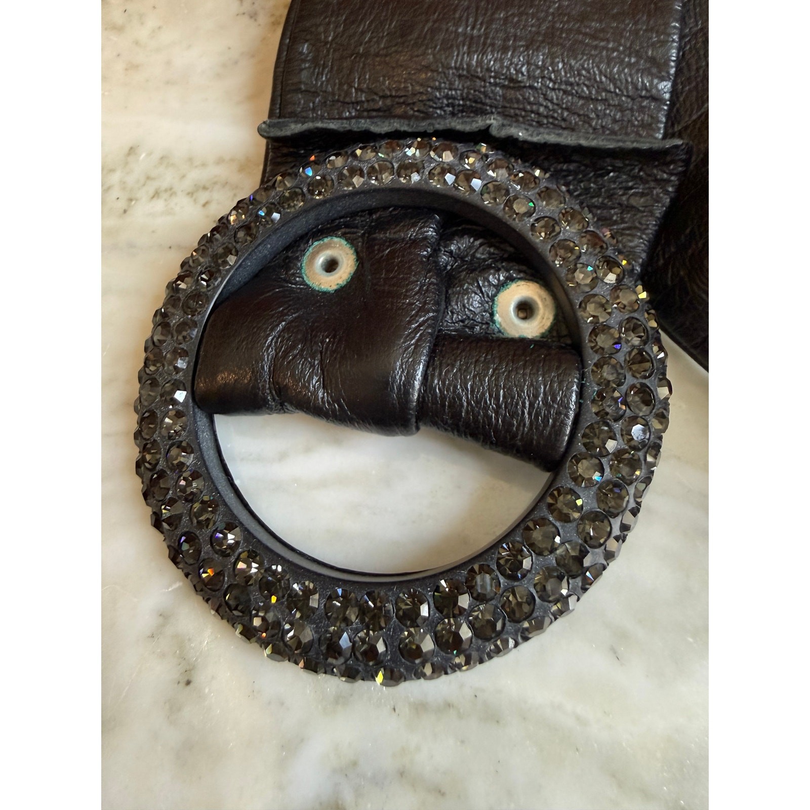 Vintage Wide Leather Cinch Belt Black - image 6