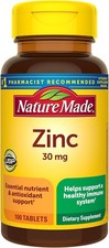 Zinc 30 mg, Dietary Supplement for Immune Health and Antioxidant Support, 100 Ta