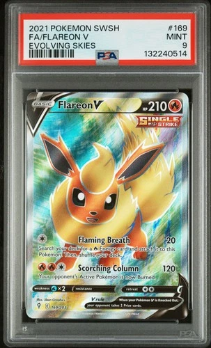 2021 POKEMON SWORD & SHIELD EVOLVING SKIES #169 FULL ART/FLAREON V PSA 9