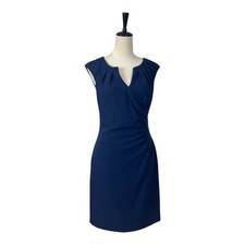 Adrianna Papell Sheath Dress Split Neck Cap Sleeves Navy Blue Women’s Size 4