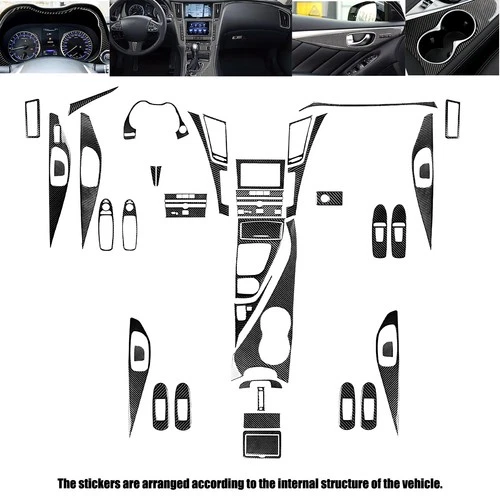 For Infiniti Q50 Q60 2014-2020 Interior Trim Cover Decal Kit Real Carbon Fiber