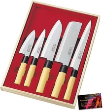 Japanese Kitchen Knife Set 5p Santoku Nakiri Yanagiba Petty Deba Takumi Nakamura