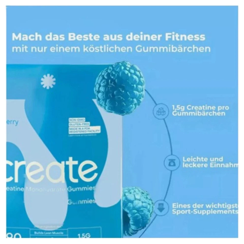 Create Creatine Monohydrate Gummies – Framboesa Azul – 90 unidades – NOVO E LACRADO - Imagem 3 de 4