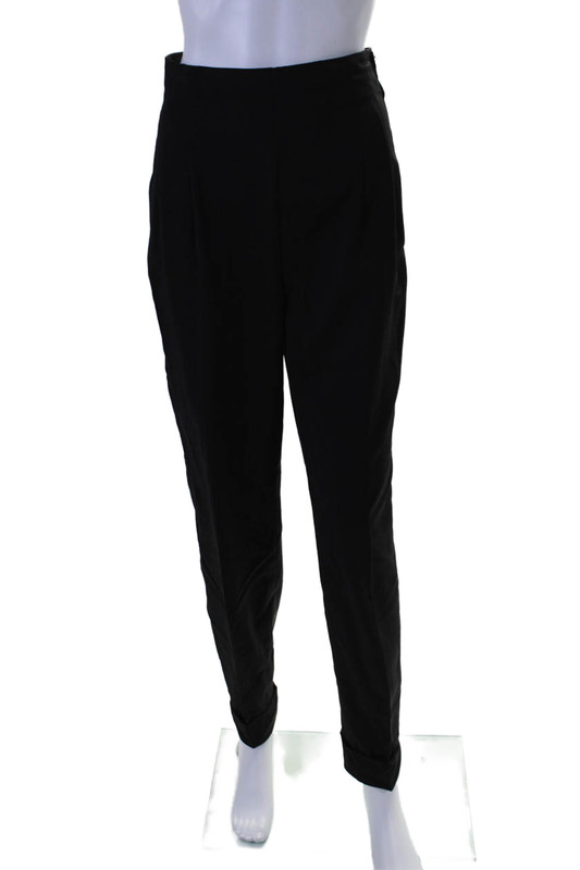 NN Studio Womens Wool Stitch Pleated Cuffed Ankle Straight Pants Black Size 40