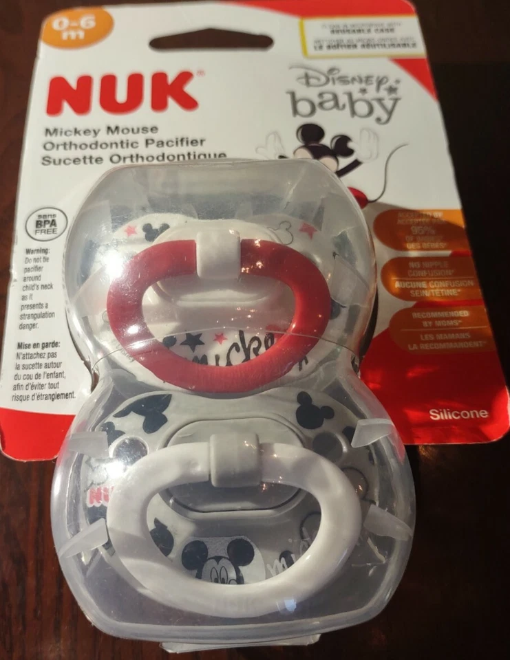 Chupetes Nuk Mickey Mouse 0-6 meses (1 paquete con 2 chupetes)-Nuevo-ENVÍO 24 HORAS Foto 2 de 4