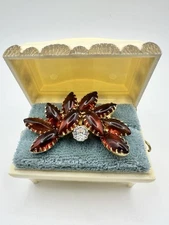 VTG Gold Tone Cabochon Amber Glass Unsigned Brooch Pin Open Back Estate HTF Read