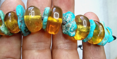 Amber Natural 25 million years old from Mexico, genuine Turquoise necklace.