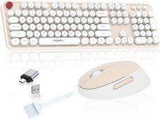 Wireless Keyboard Mouse, Full Size Retro Typewriter Creamy with OTG Brush