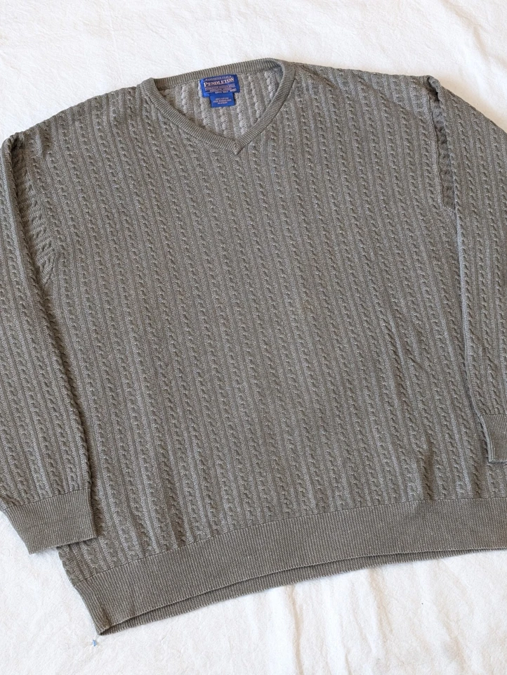 Suéter Pendleton Vintage Verde Oliva Algodón Texturizado Tejido XXL Clásico Preppy Foto 4 de 4