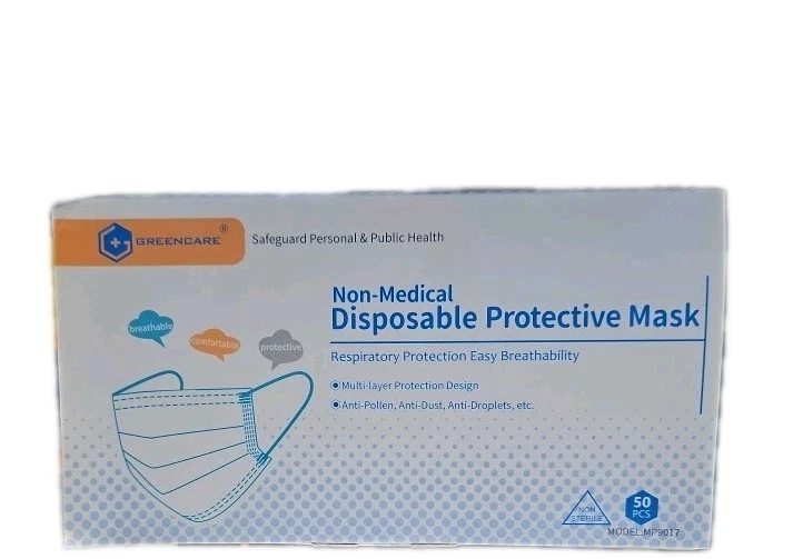 GREENCARE NON MEDICAL DISPOSABLE MASKS LOT 10 PACKEGES 500 MASKS
