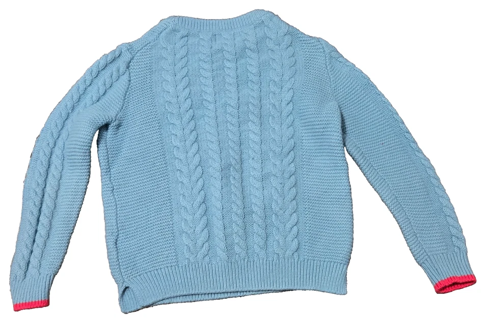 Boden Embroidered Sweater Girls 6-7Y Floral Cable Knit Crew Neck Wool Blend - Image 2 of 4