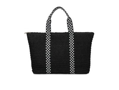Vintage Havana WOW Bag  Black Straw Crochet Tote Bag Checkered Top Handles NEW!